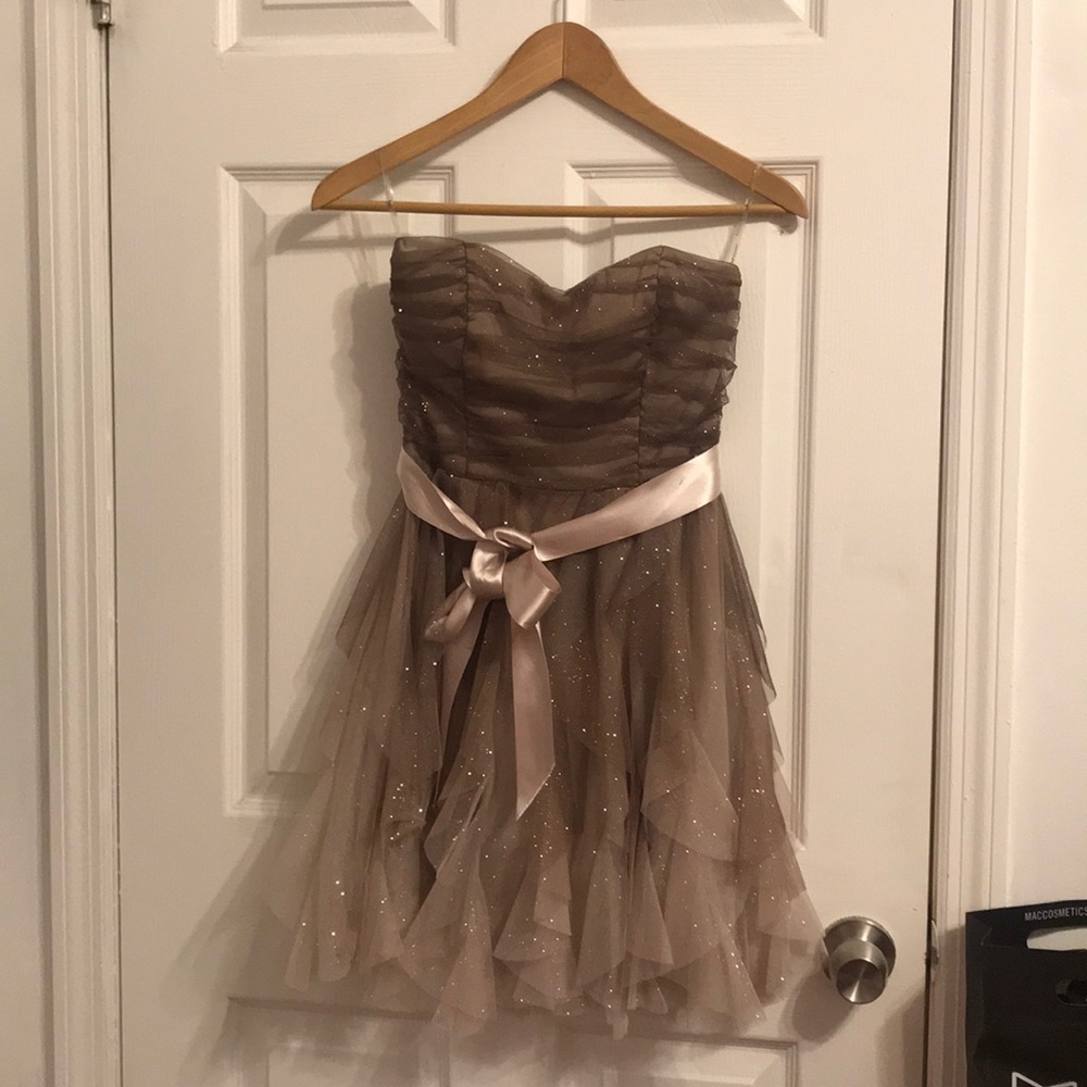 Short Strapless Glittery Prom Dress